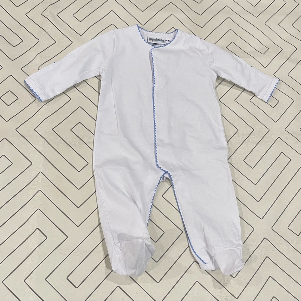 Bayou Blanks White and Blue Stitching Footie Pajama